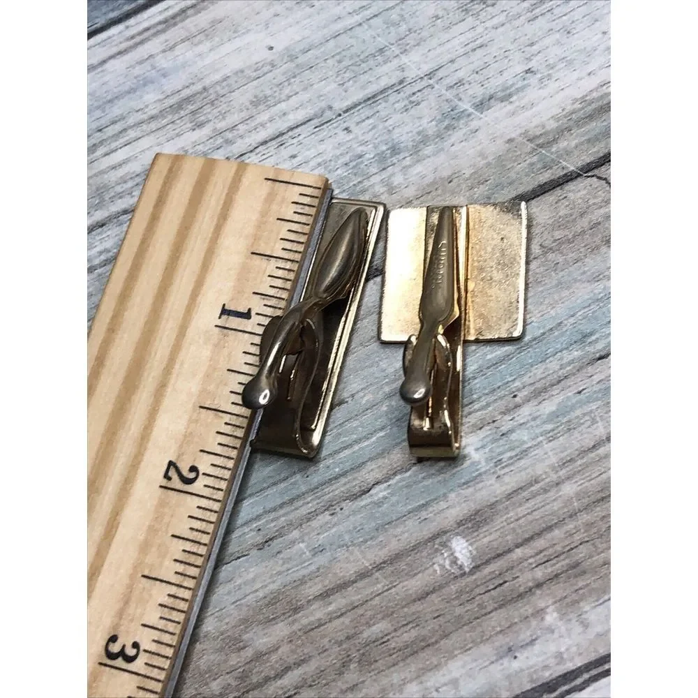 Swank Tie Clip Set Tribal Mask primitive lot of 2‎ unbranded Mother of Pearl